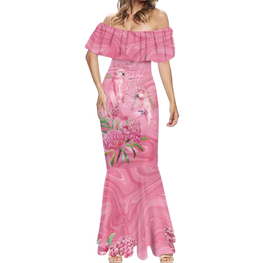 Australia Breast Cancer Awareness Mermaid Dress Think Pink Cockatoos Ribbon - Vibe Hoodie