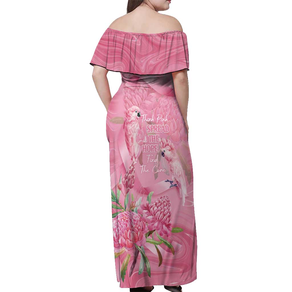 Australia Breast Cancer Awareness Off Shoulder Maxi Dress Think Pink Cockatoos Ribbon - Vibe Hoodie