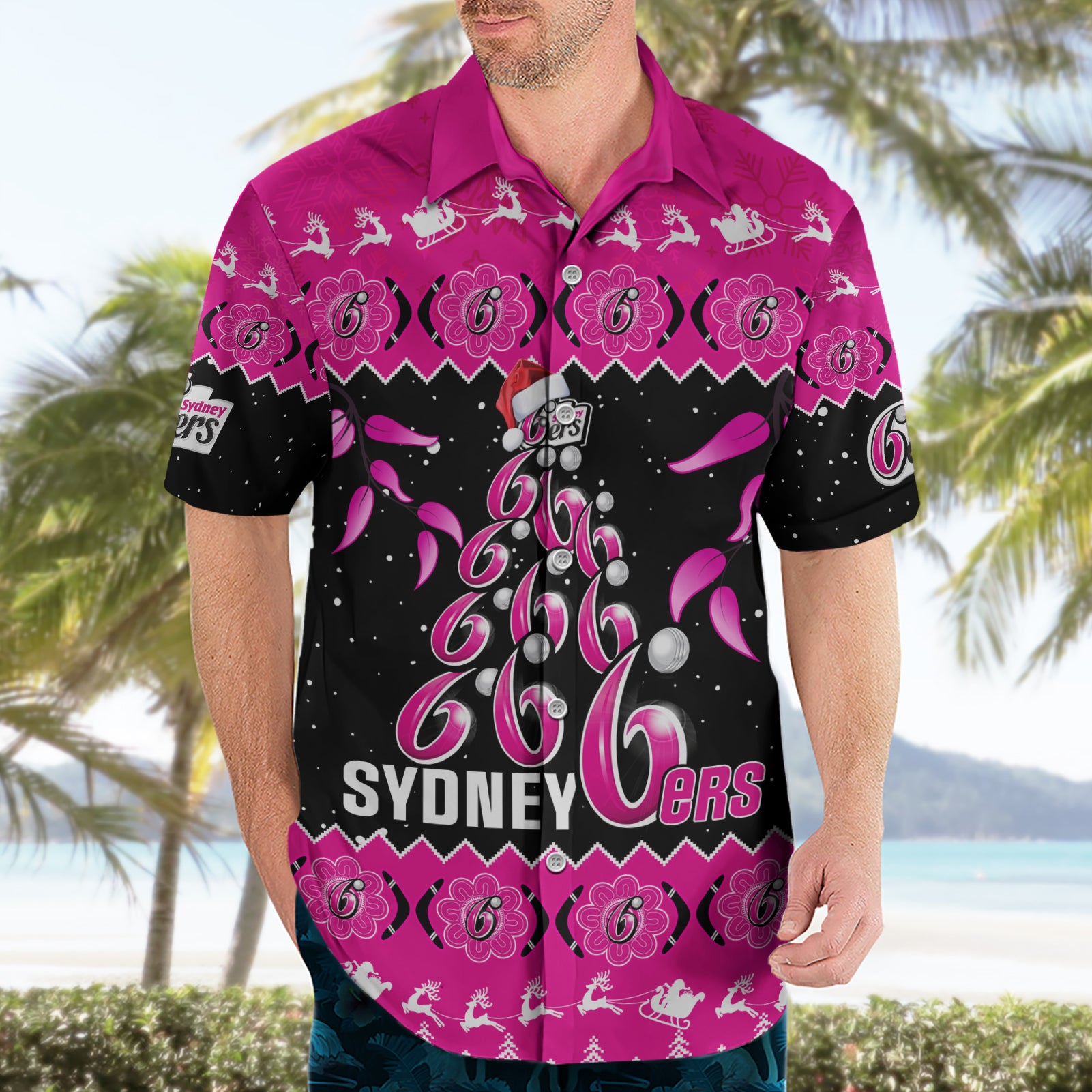 Sydney Sixers Cricket Christmas Hawaiian Shirt Merry Xmas 2023 Indigenous Art - Vibe Hoodie Shop