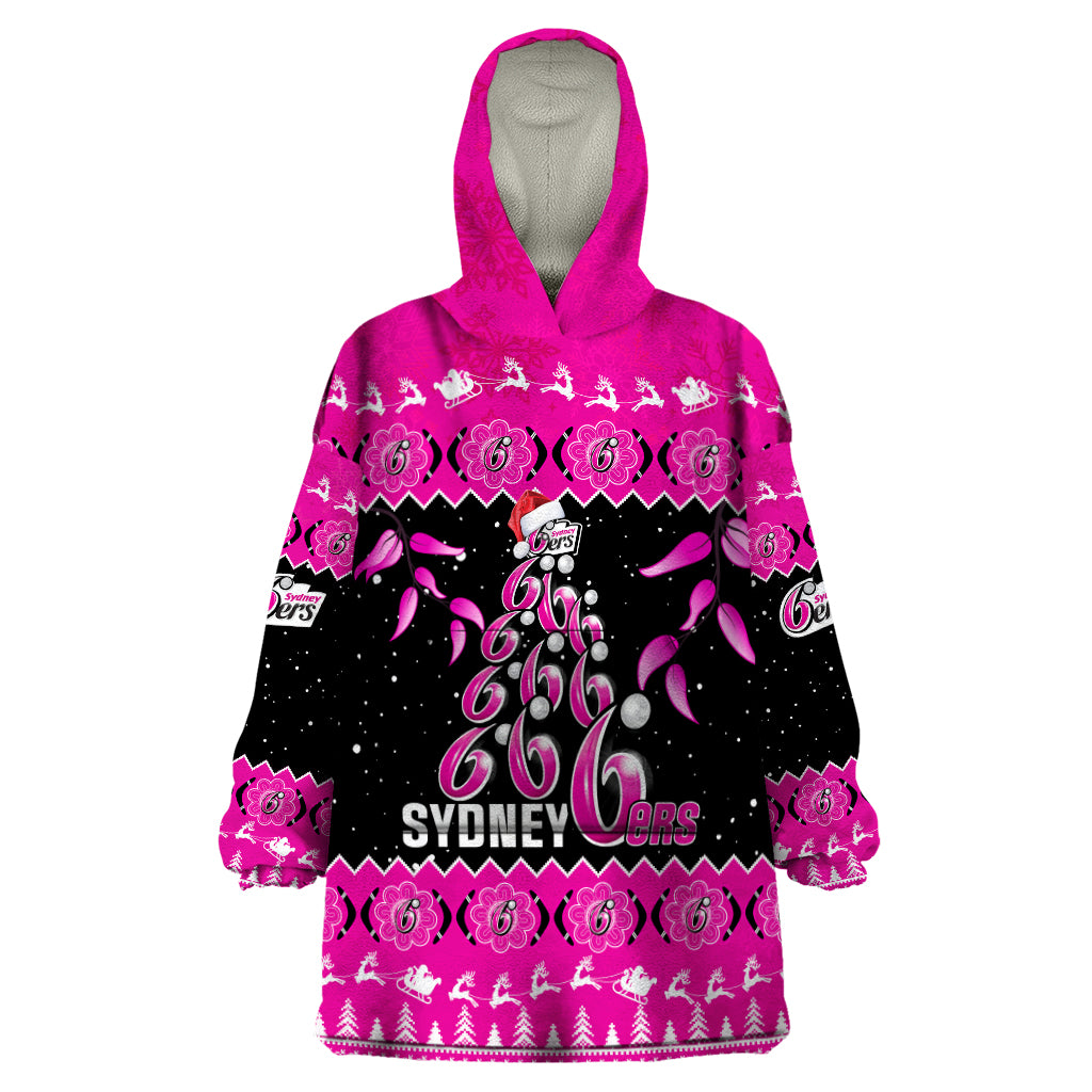 Sydney Sixers Cricket Christmas Wearable Blanket Hoodie Merry Xmas 2023 Indigenous Art - Vibe Hoodie Shop