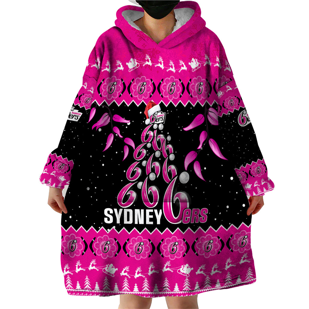 Sydney Sixers Cricket Christmas Wearable Blanket Hoodie Merry Xmas 2023 Indigenous Art - Vibe Hoodie Shop