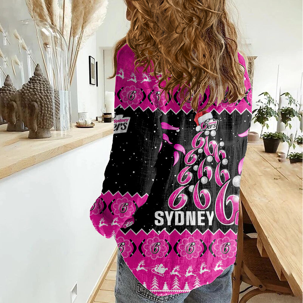 Sydney Sixers Cricket Christmas Women Casual Shirt Merry Xmas 2023 Indigenous Art - Vibe Hoodie Shop