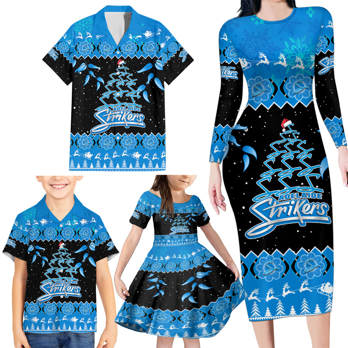 adelaide-strikers-cricket-christmas-family-matching-long-sleeve-bodycon-dress-and-hawaiian-shirt-merry-xmas-2023-indigenous-art