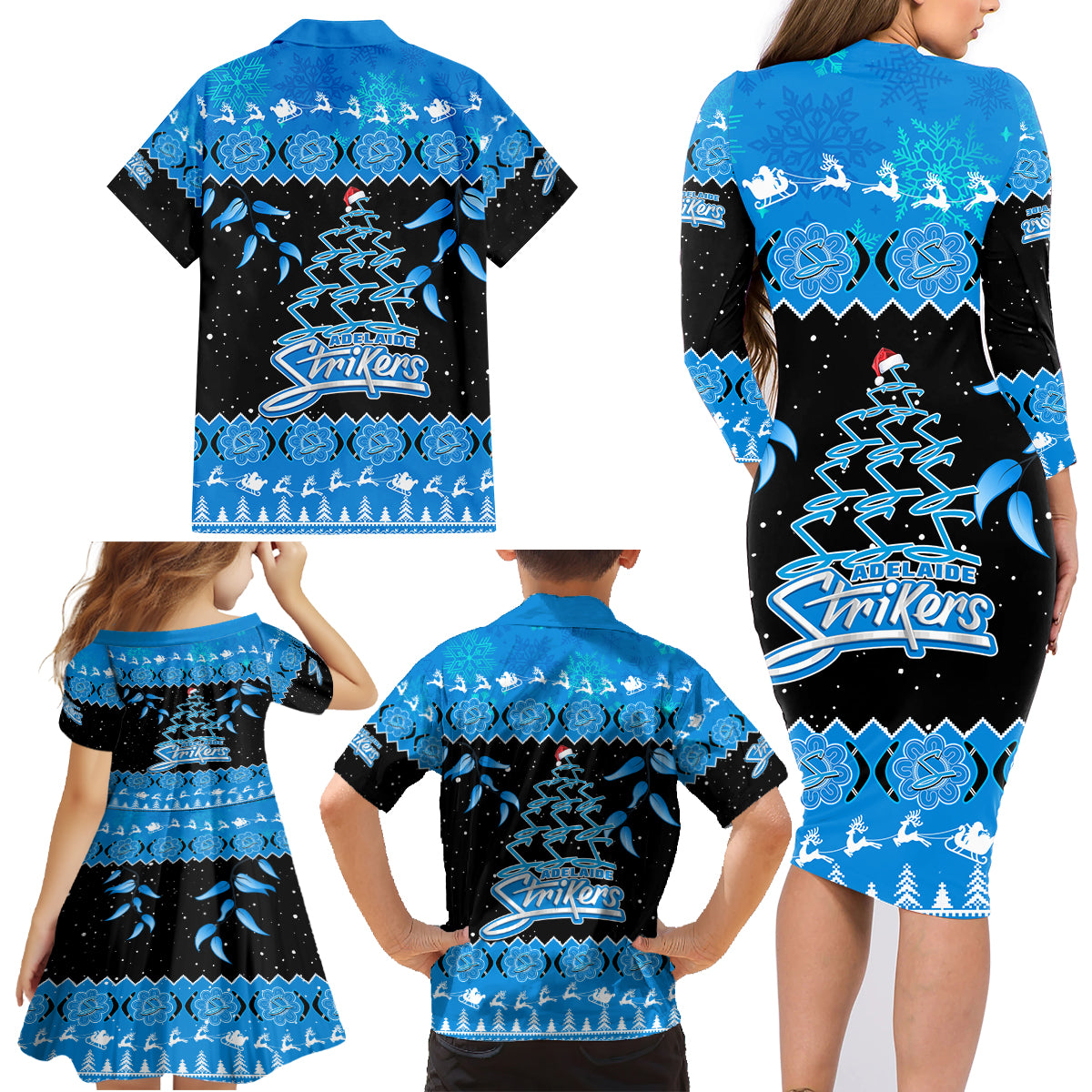 adelaide-strikers-cricket-christmas-family-matching-long-sleeve-bodycon-dress-and-hawaiian-shirt-merry-xmas-2023-indigenous-art