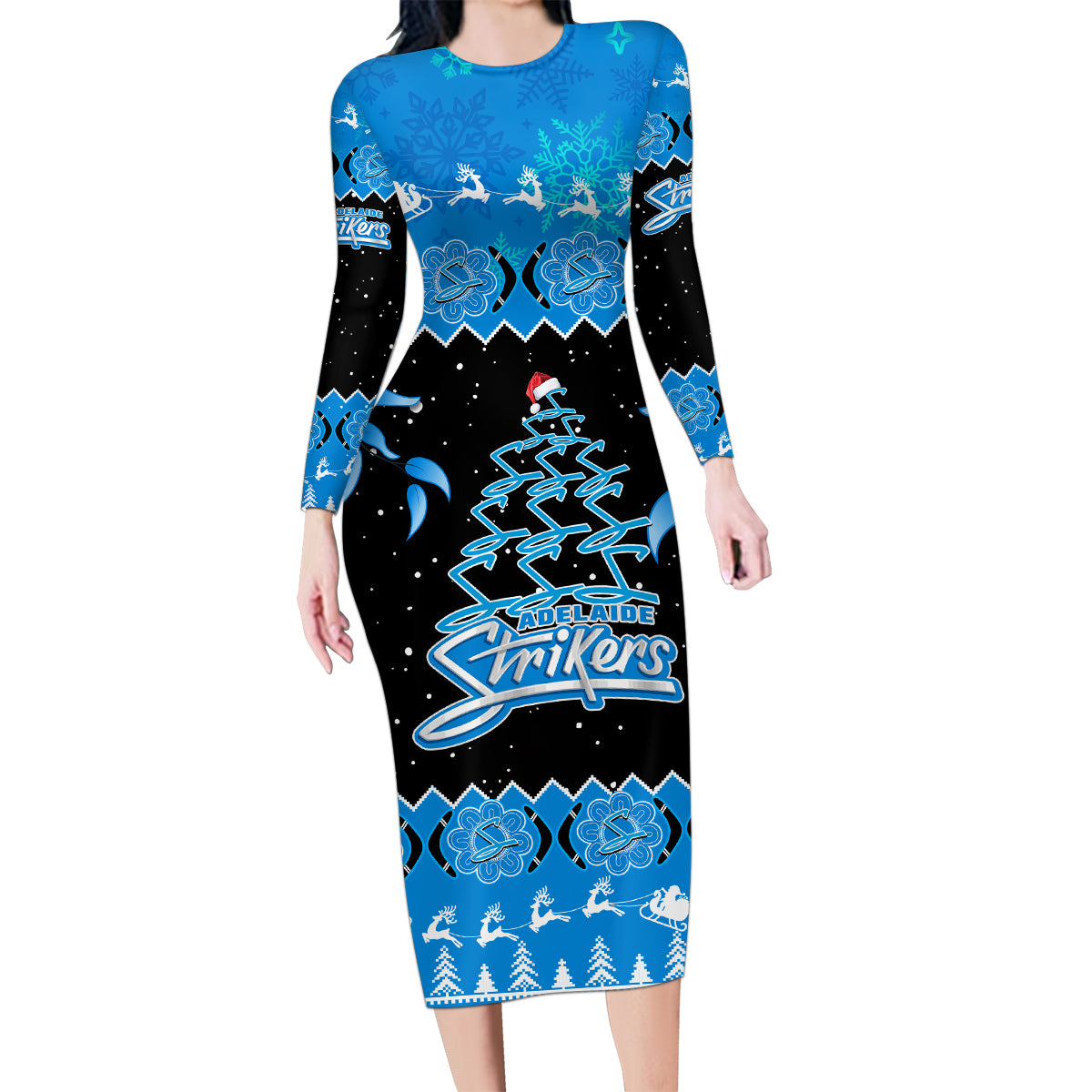 adelaide-strikers-cricket-christmas-family-matching-long-sleeve-bodycon-dress-and-hawaiian-shirt-merry-xmas-2023-indigenous-art