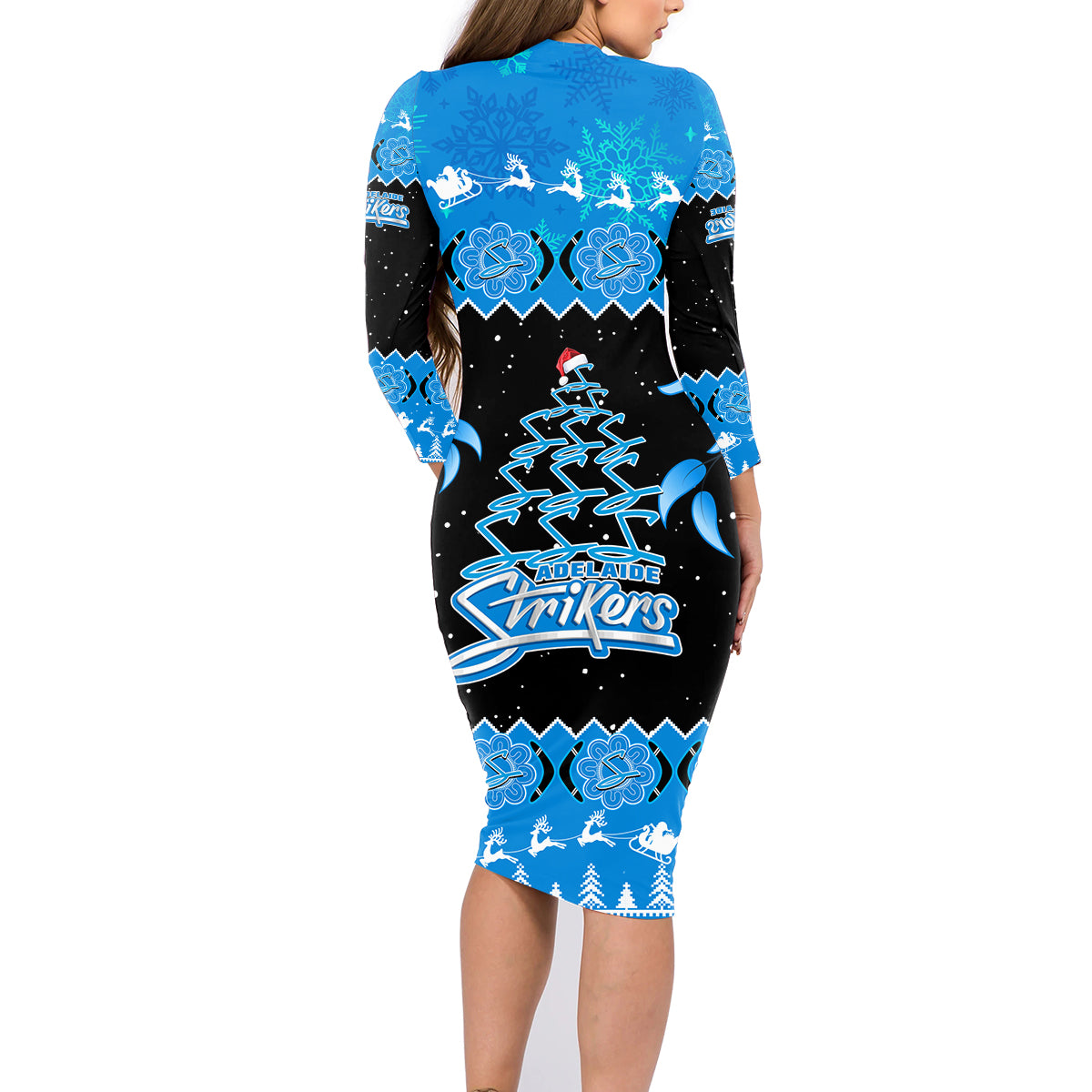 adelaide-strikers-cricket-christmas-family-matching-long-sleeve-bodycon-dress-and-hawaiian-shirt-merry-xmas-2023-indigenous-art