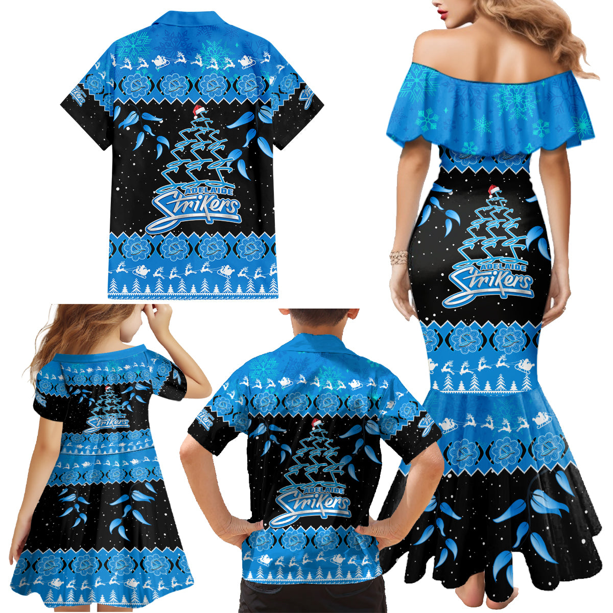 adelaide-strikers-cricket-christmas-family-matching-mermaid-dress-and-hawaiian-shirt-merry-xmas-2023-indigenous-art