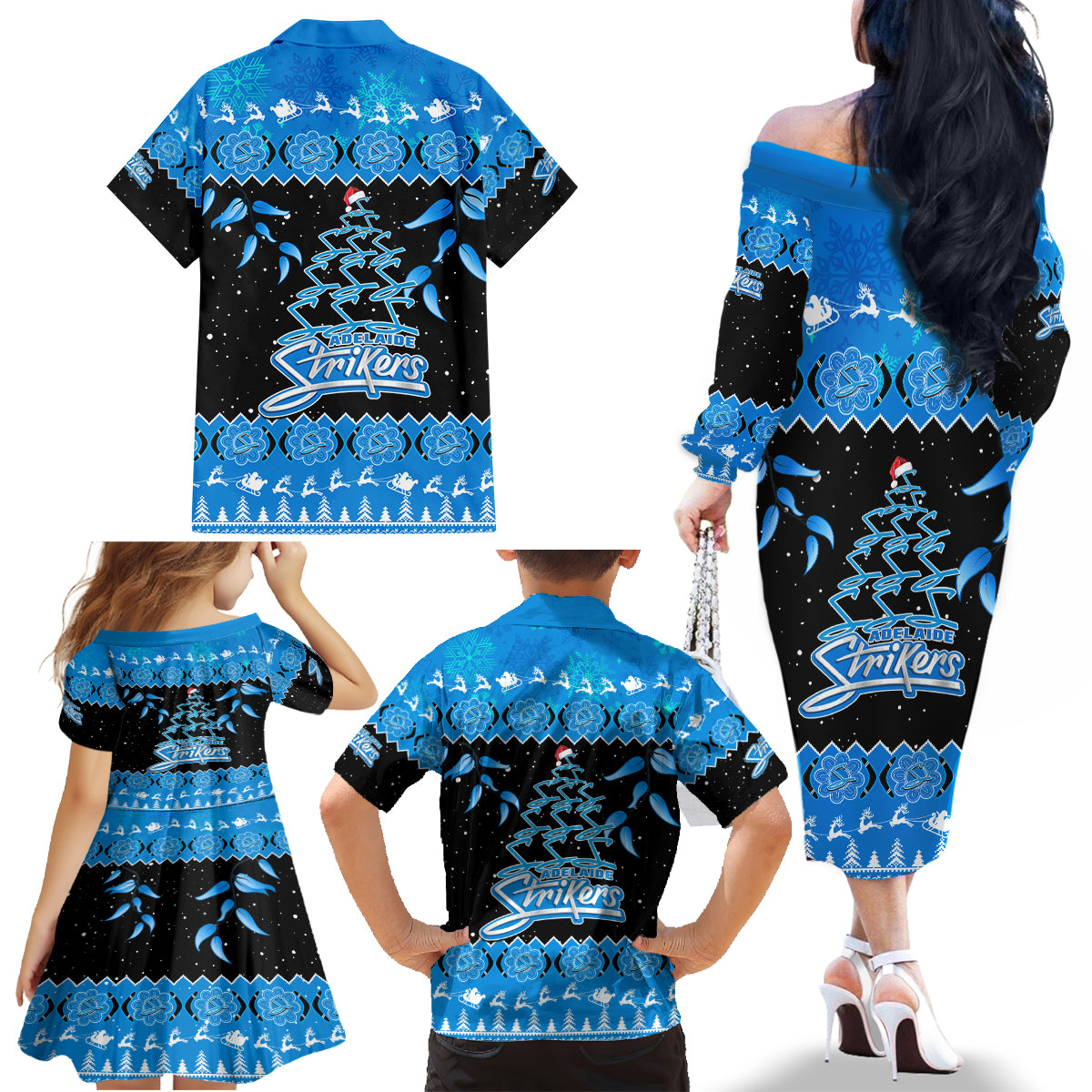 adelaide-strikers-cricket-christmas-family-matching-off-shoulder-long-sleeve-dress-and-hawaiian-shirt-merry-xmas-2023-indigenous-art