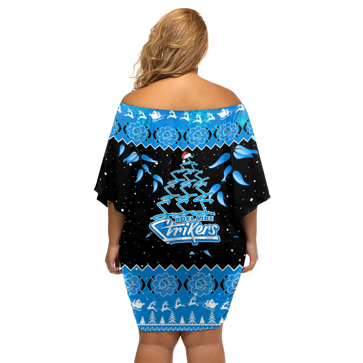 adelaide-strikers-cricket-christmas-family-matching-off-shoulder-short-dress-and-hawaiian-shirt-merry-xmas-2023-indigenous-art