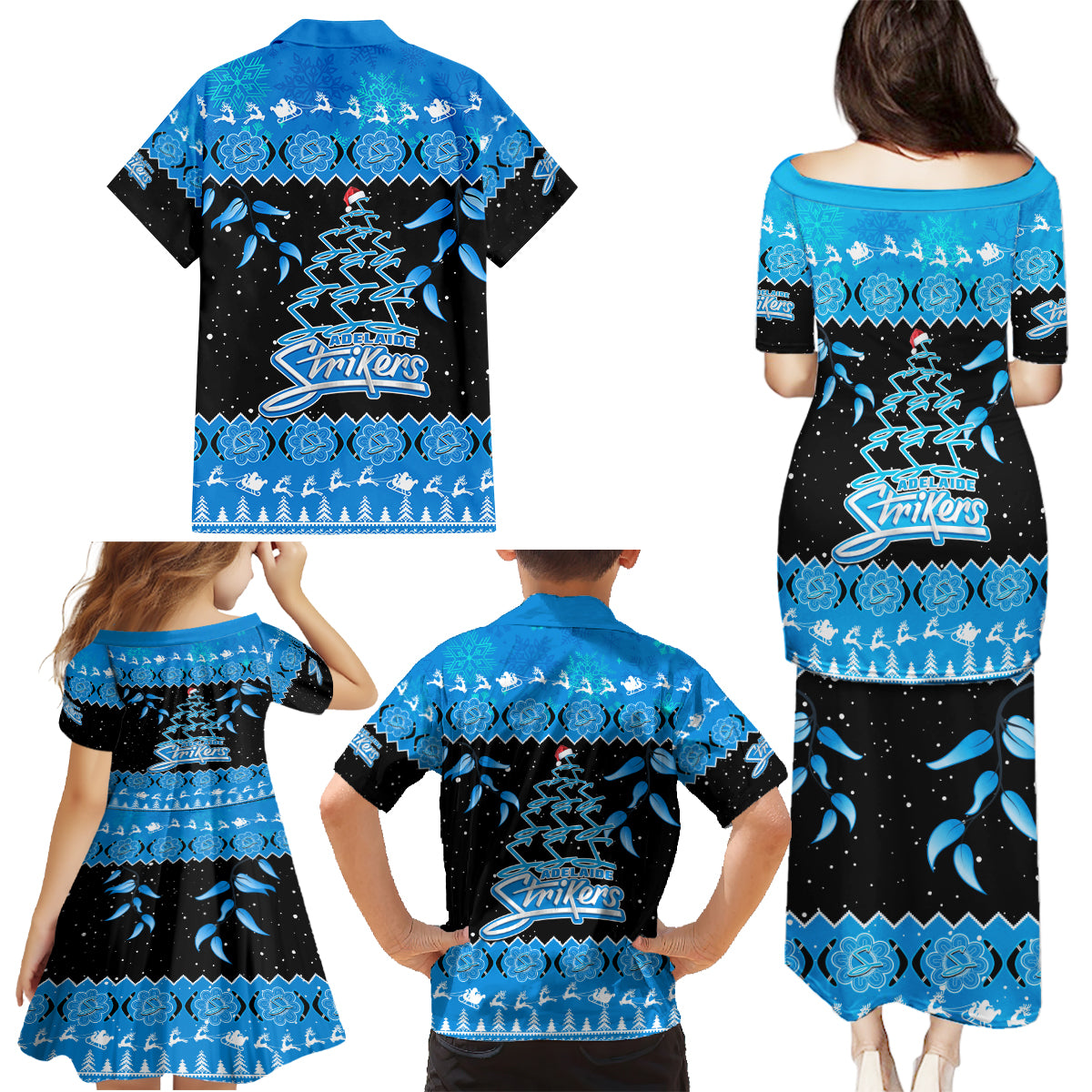 adelaide-strikers-cricket-christmas-family-matching-puletasi-dress-and-hawaiian-shirt-merry-xmas-2023-indigenous-art