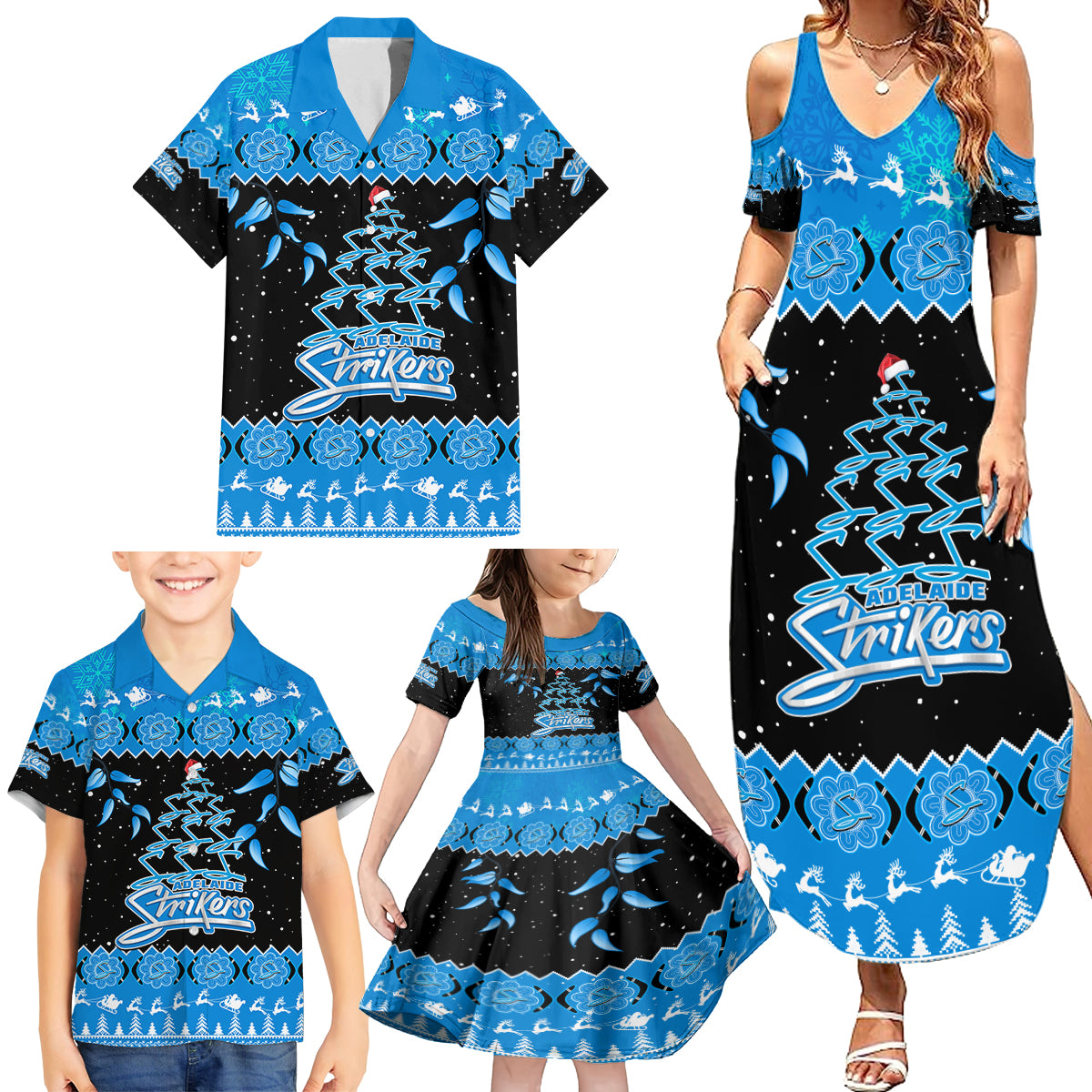 adelaide-strikers-cricket-christmas-family-matching-summer-maxi-dress-and-hawaiian-shirt-merry-xmas-2023-indigenous-art