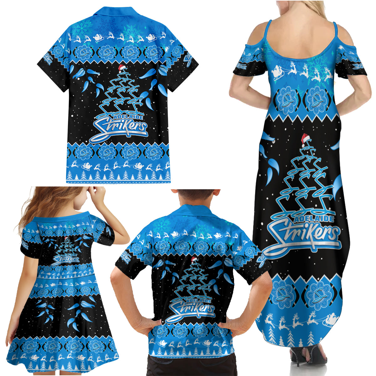 adelaide-strikers-cricket-christmas-family-matching-summer-maxi-dress-and-hawaiian-shirt-merry-xmas-2023-indigenous-art