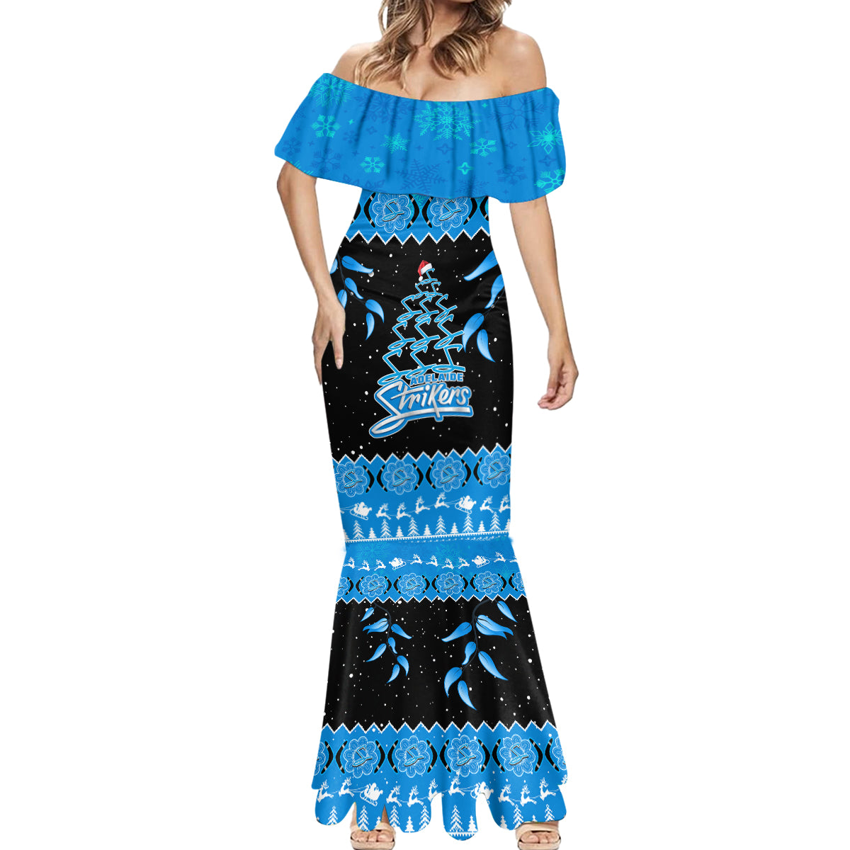 adelaide-strikers-cricket-christmas-mermaid-dress-merry-xmas-2023-indigenous-art