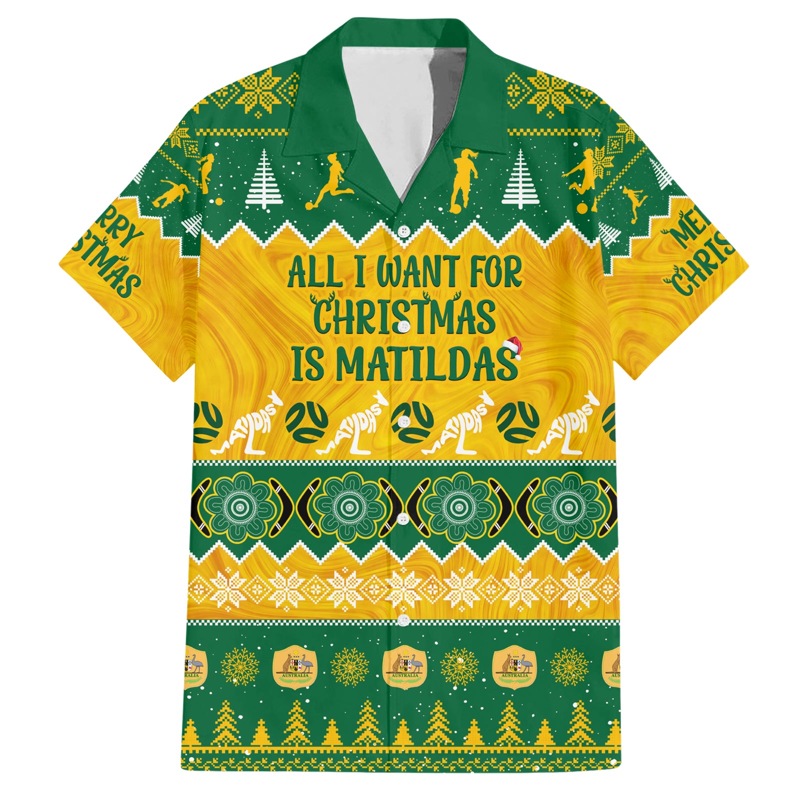 Personalised Australia Soccer Christmas Hawaiian Shirt All I Want For Xmas Is Matildas - Vibe Hoodie Shop