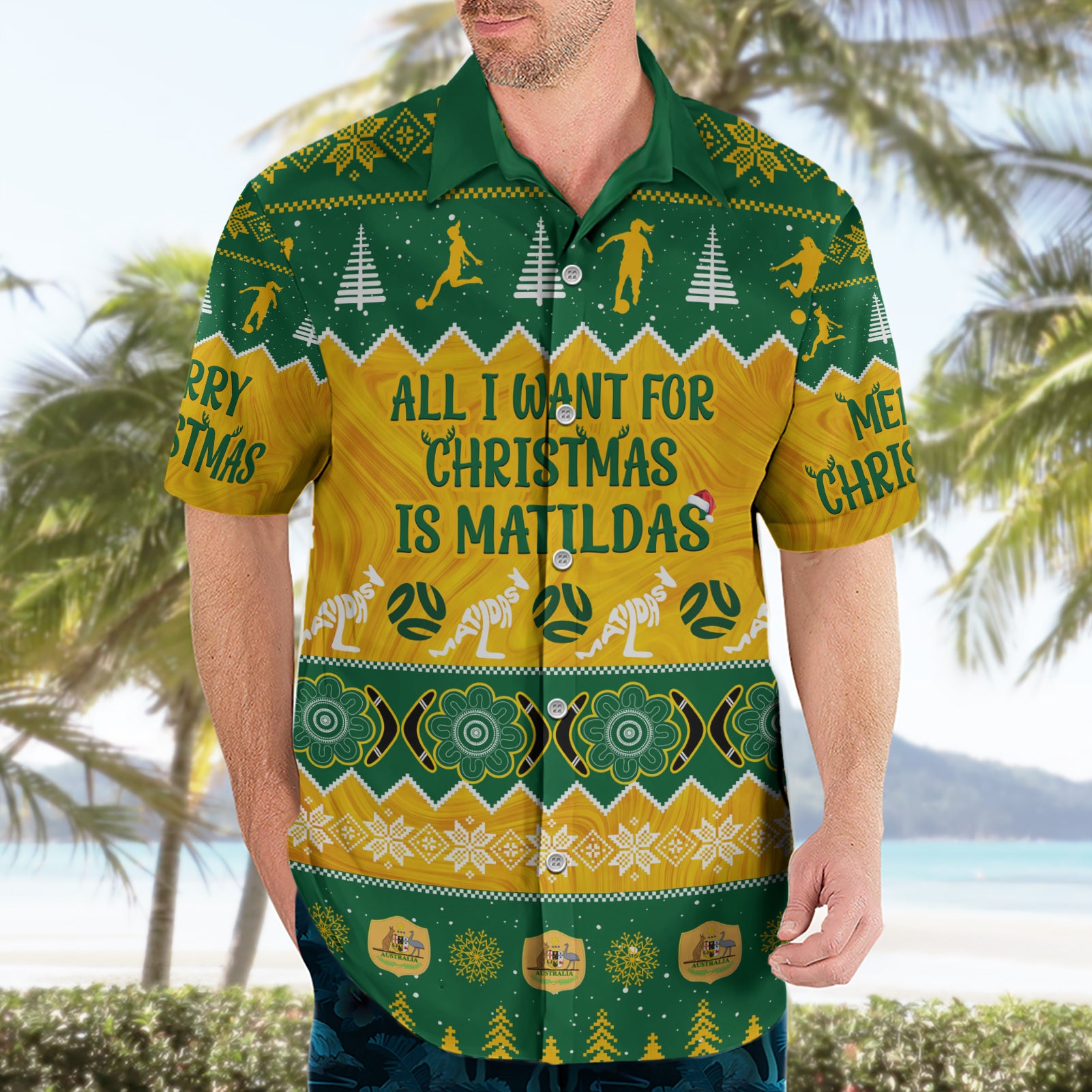 Personalised Australia Soccer Christmas Hawaiian Shirt All I Want For Xmas Is Matildas - Vibe Hoodie Shop