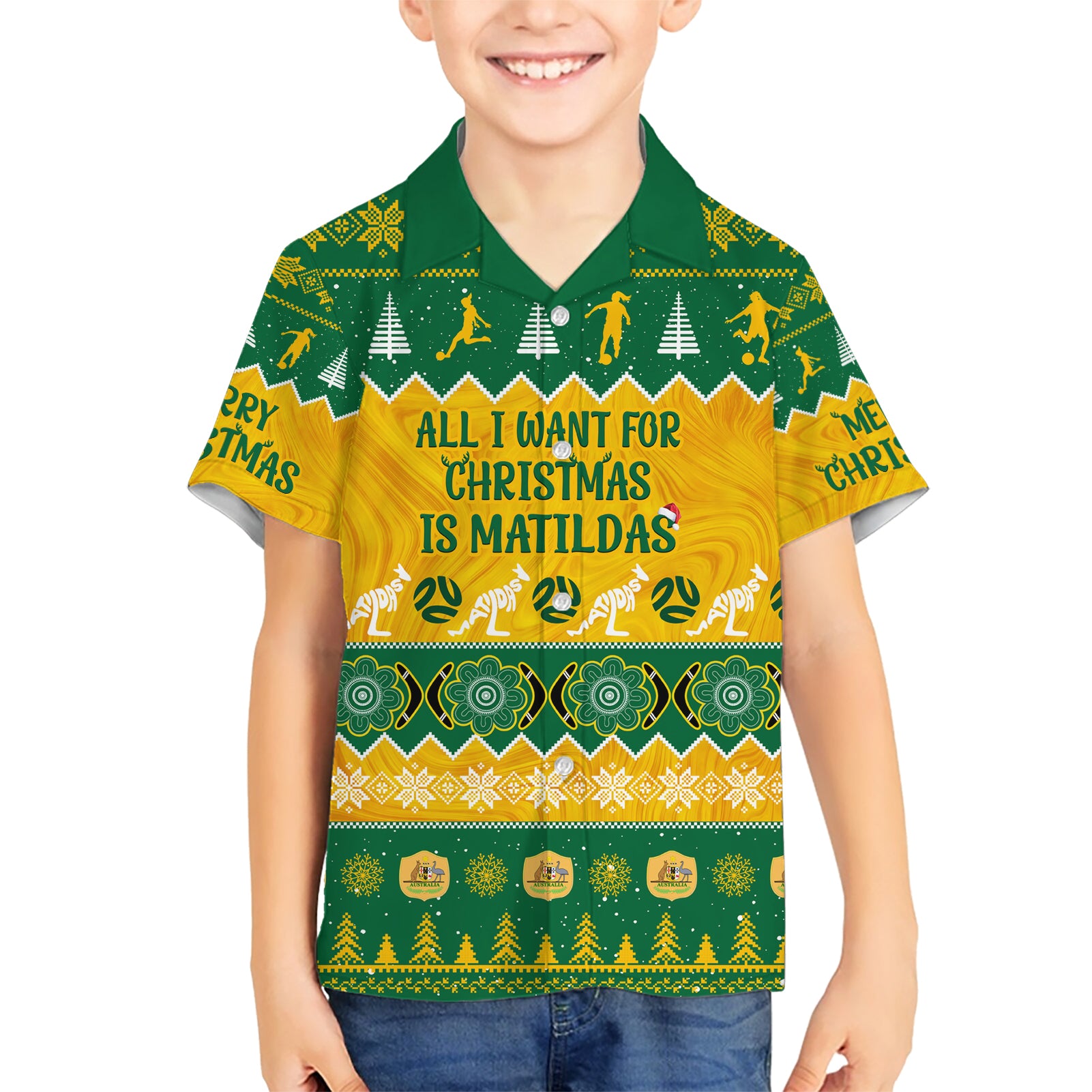 Personalised Australia Soccer Christmas Hawaiian Shirt All I Want For Xmas Is Matildas - Vibe Hoodie Shop