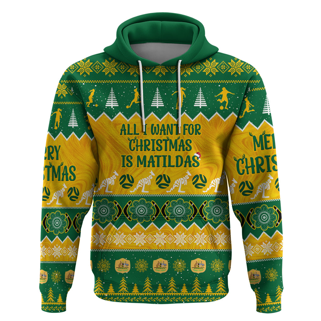 Personalised Australia Soccer Christmas Hoodie All I Want For Xmas Is Matildas - Vibe Hoodie Shop