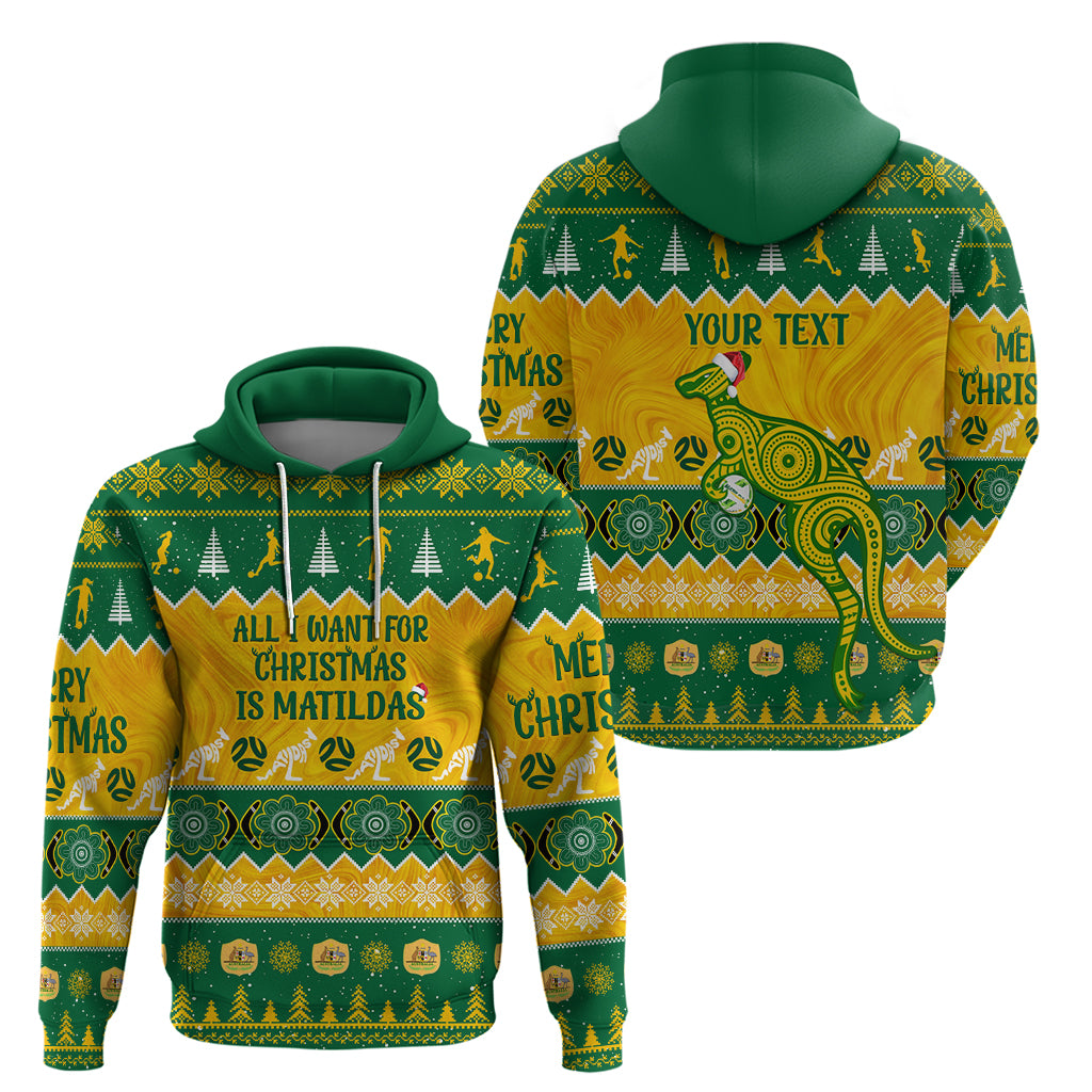 Personalised Australia Soccer Christmas Hoodie All I Want For Xmas Is Matildas - Vibe Hoodie Shop