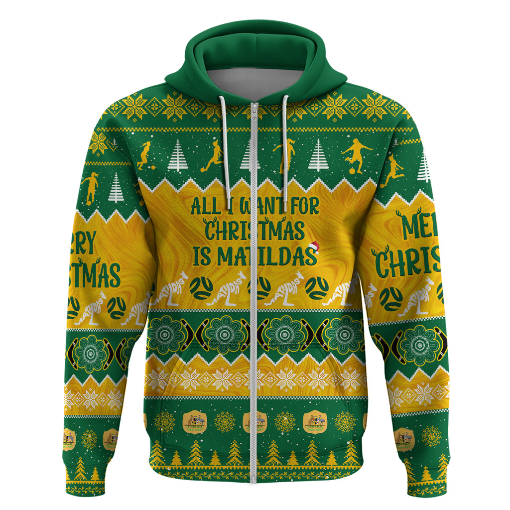 Personalised Australia Soccer Christmas Hoodie All I Want For Xmas Is Matildas - Vibe Hoodie Shop