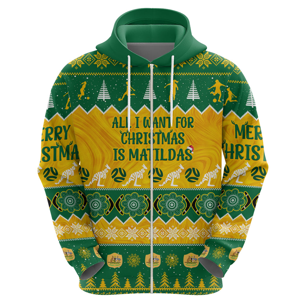 Personalised Australia Soccer Christmas Hoodie All I Want For Xmas Is Matildas - Vibe Hoodie Shop