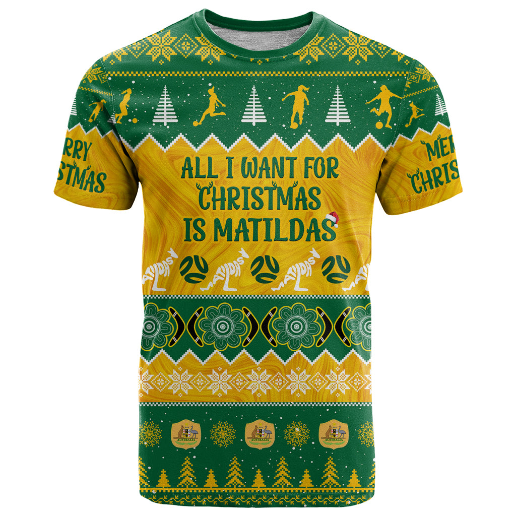 Personalised Australia Soccer Christmas T Shirt All I Want For Xmas Is Matildas - Vibe Hoodie Shop