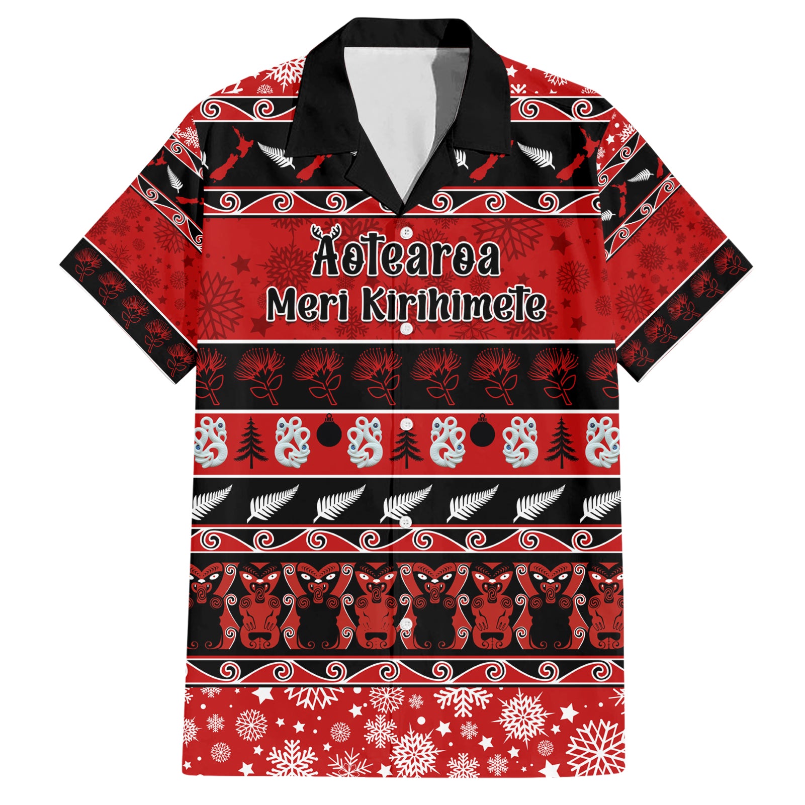 Personalised New Zealand Christmas Hawaiian Shirt Aotearoa Kiwi Meri Kirihimete Red Version - Vibe Hoodie Shop