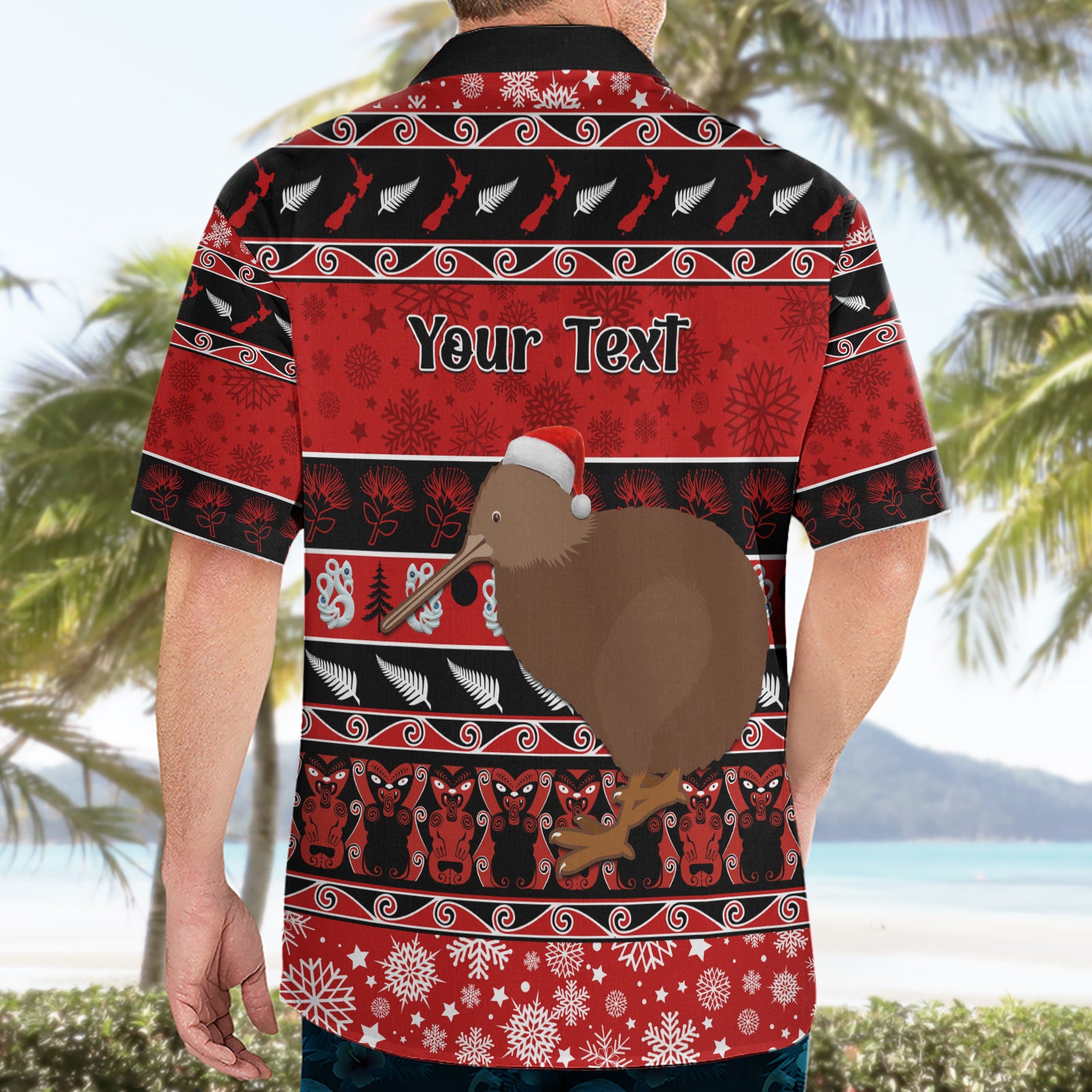Personalised New Zealand Christmas Hawaiian Shirt Aotearoa Kiwi Meri Kirihimete Red Version - Vibe Hoodie Shop