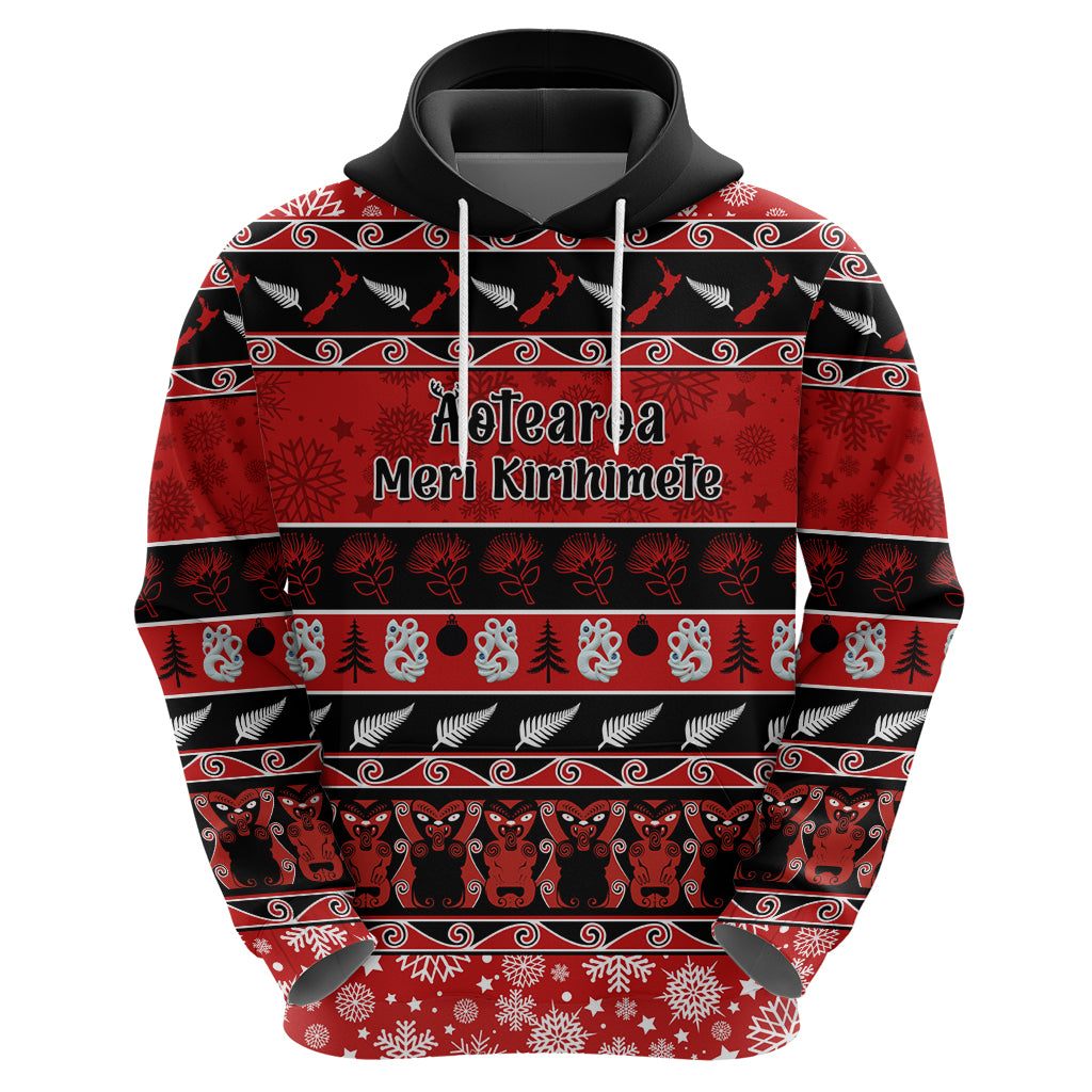 Personalised New Zealand Christmas Hoodie Aotearoa Kiwi Meri Kirihimete Red Version - Vibe Hoodie Shop