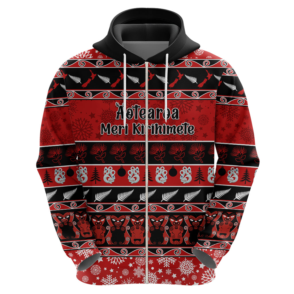 Personalised New Zealand Christmas Hoodie Aotearoa Kiwi Meri Kirihimete Red Version - Vibe Hoodie Shop