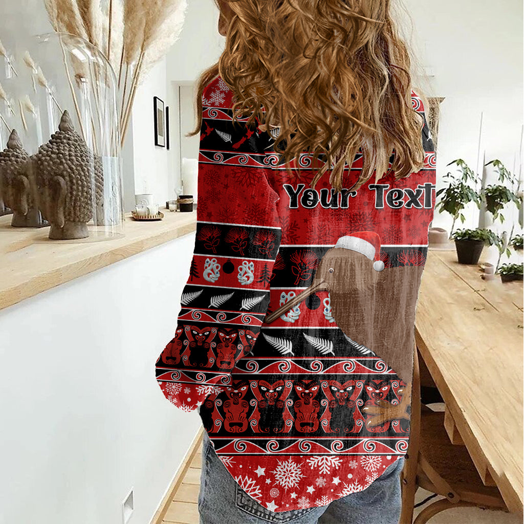 Personalised New Zealand Christmas Women Casual Shirt Aotearoa Kiwi Meri Kirihimete Red Version - Vibe Hoodie Shop