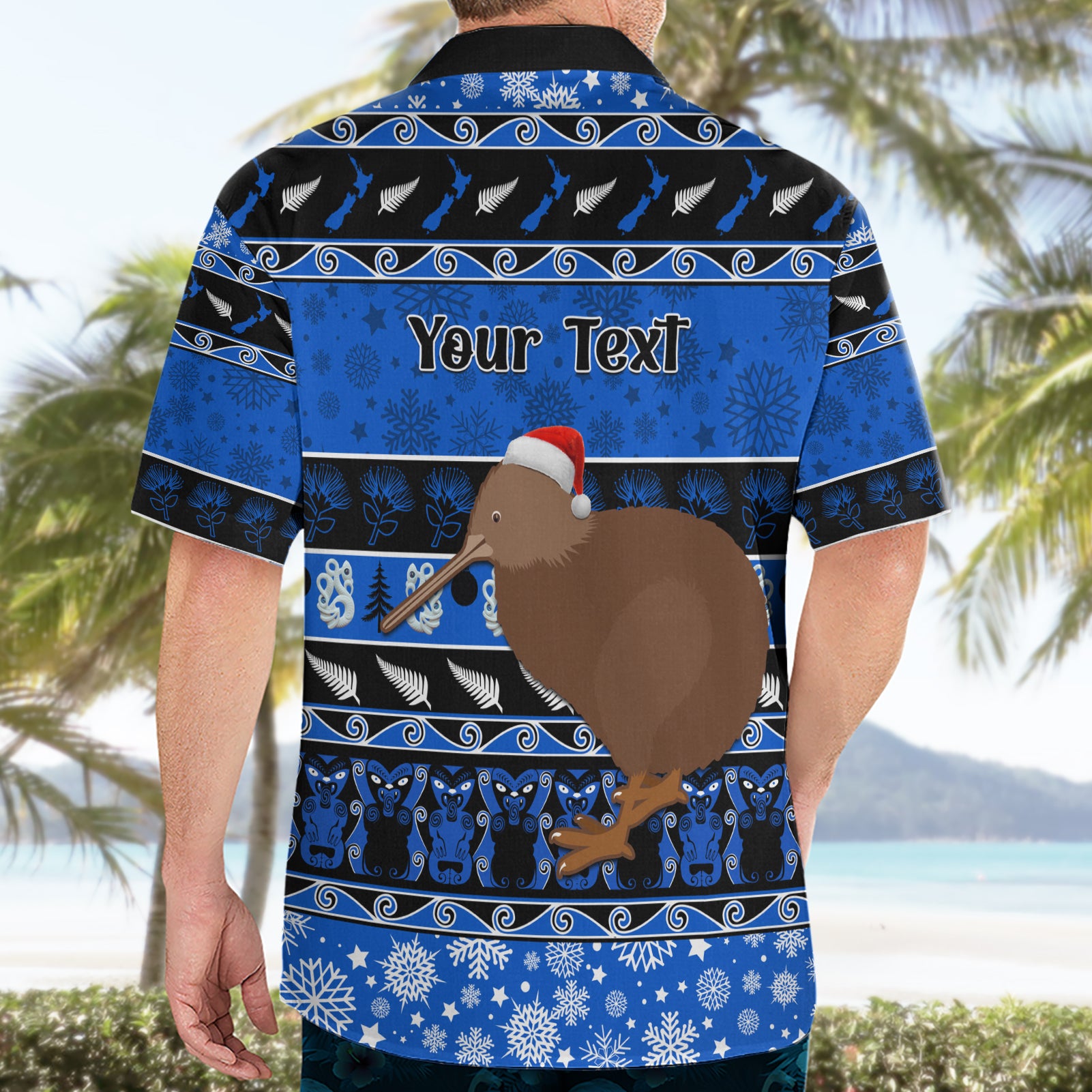 Personalised New Zealand Christmas Hawaiian Shirt Aotearoa Kiwi Meri Kirihimete Blue Version - Vibe Hoodie Shop