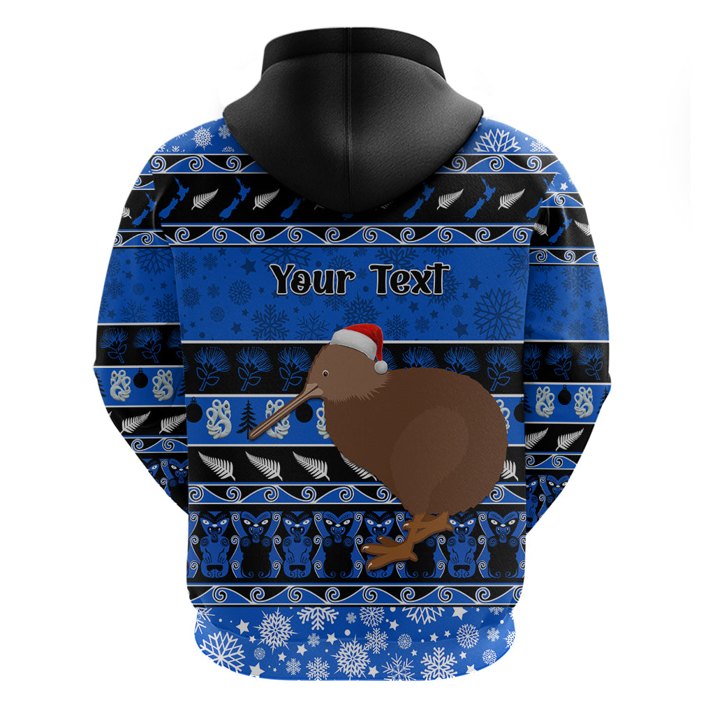 Personalised New Zealand Christmas Hoodie Aotearoa Kiwi Meri Kirihimete Blue Version - Vibe Hoodie Shop