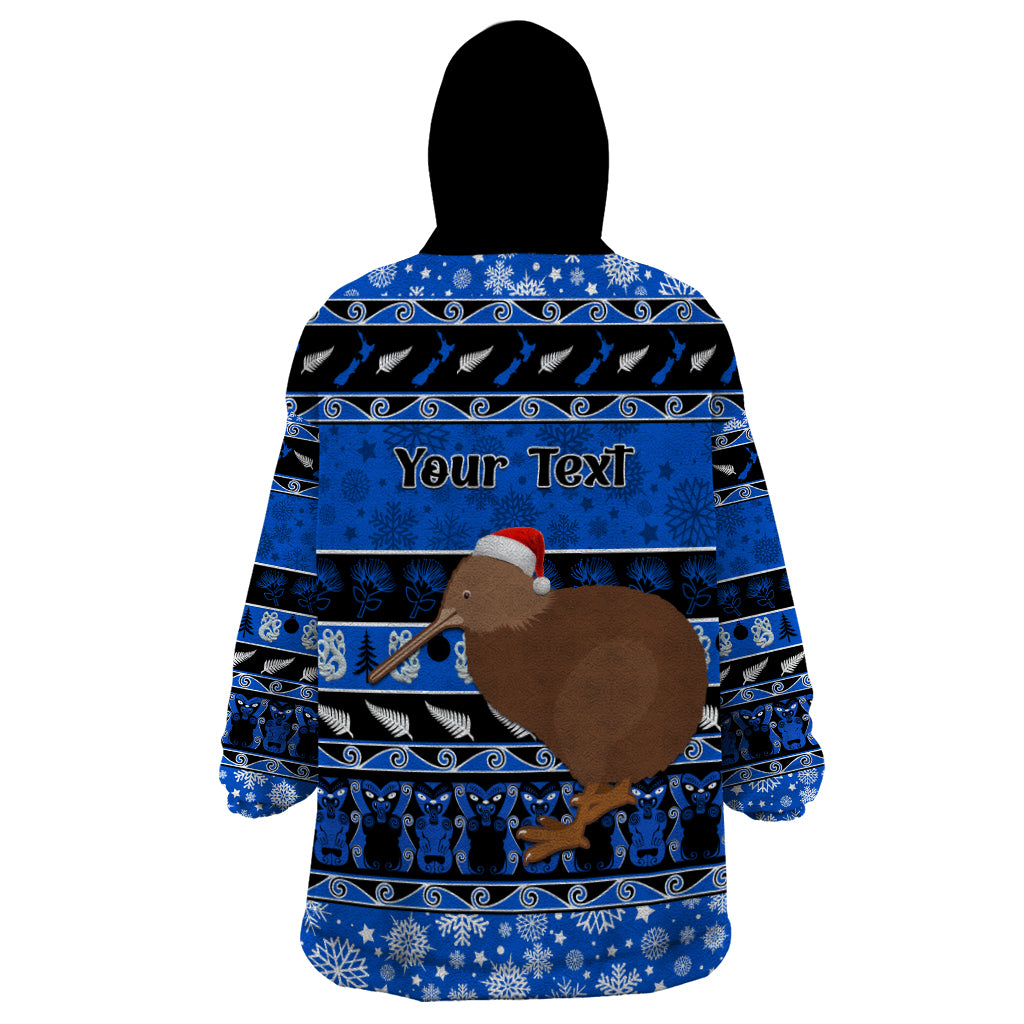 Personalised New Zealand Christmas Wearable Blanket Hoodie Aotearoa Kiwi Meri Kirihimete Blue Version - Vibe Hoodie Shop