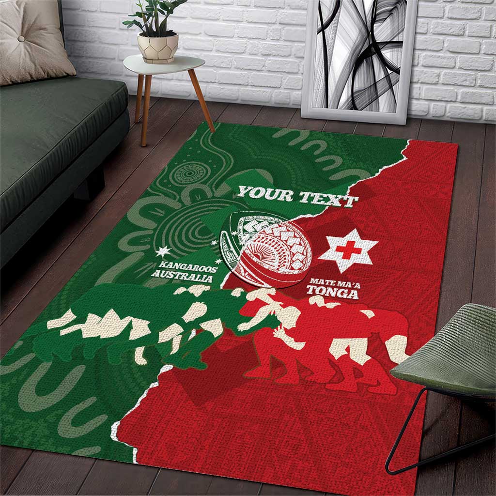 Custom Tonga And Australia Rugby Area Rug Mate Maa Tongan Ngatu Mix Kangaroos Aboriginal - Vibe Hoodie Shop