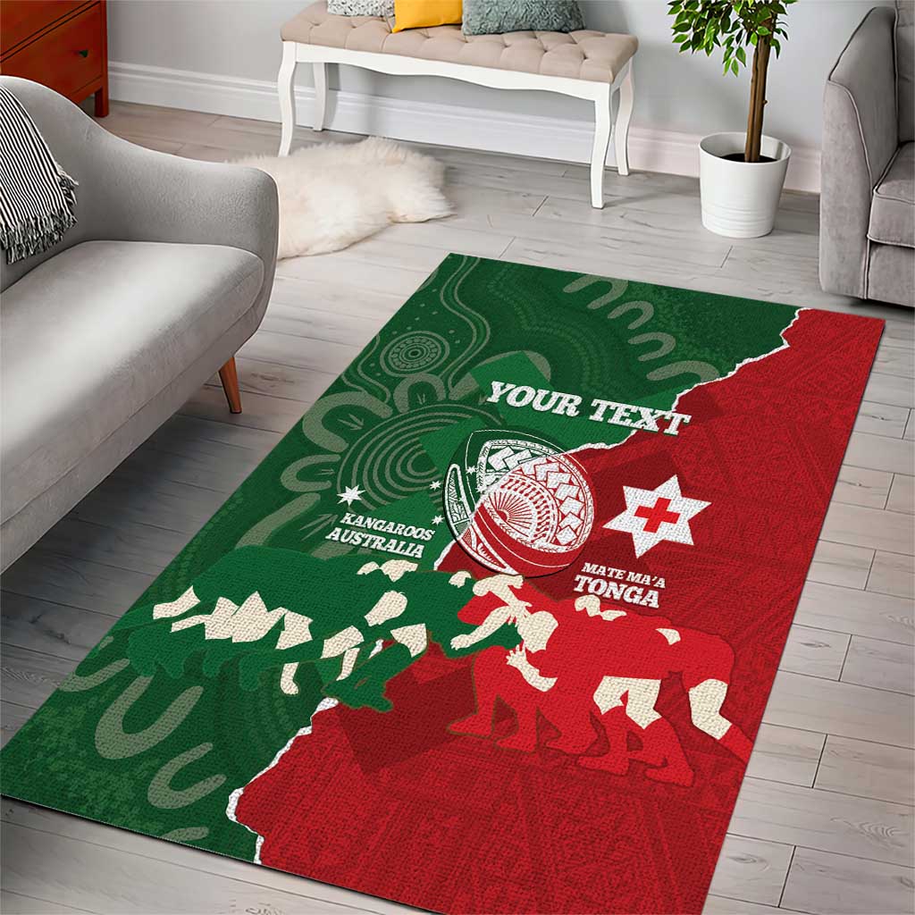 Custom Tonga And Australia Rugby Area Rug Mate Maa Tongan Ngatu Mix Kangaroos Aboriginal - Vibe Hoodie Shop