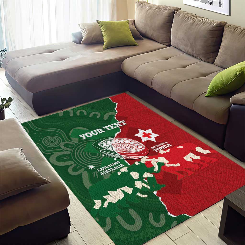 Custom Tonga And Australia Rugby Area Rug Mate Maa Tongan Ngatu Mix Kangaroos Aboriginal - Vibe Hoodie Shop