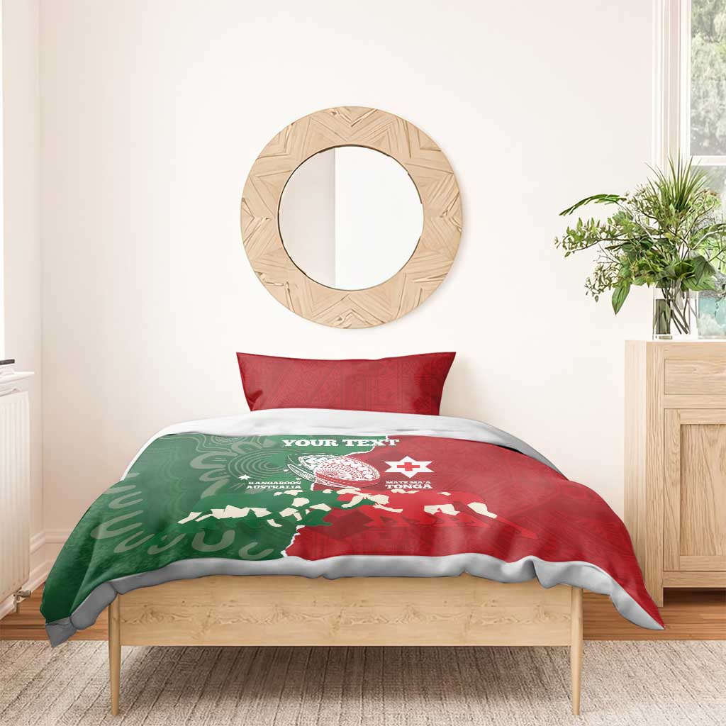 Custom Tonga And Australia Rugby Bedding Set Mate Maa Tongan Ngatu Mix Kangaroos Aboriginal - Vibe Hoodie Shop