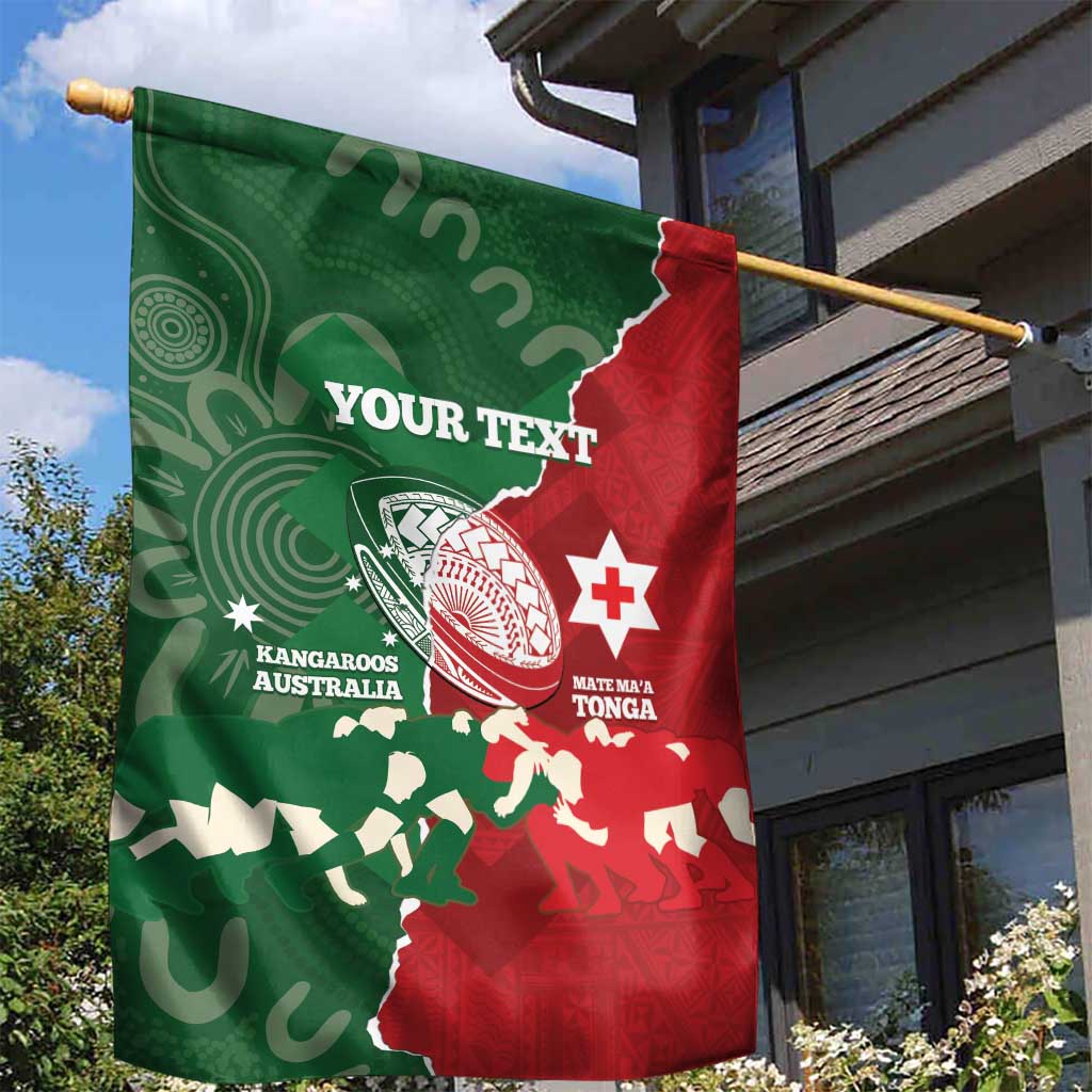 Custom Tonga And Australia Rugby Garden Flag Mate Maa Tongan Ngatu Mix Kangaroos Aboriginal - Vibe Hoodie Shop
