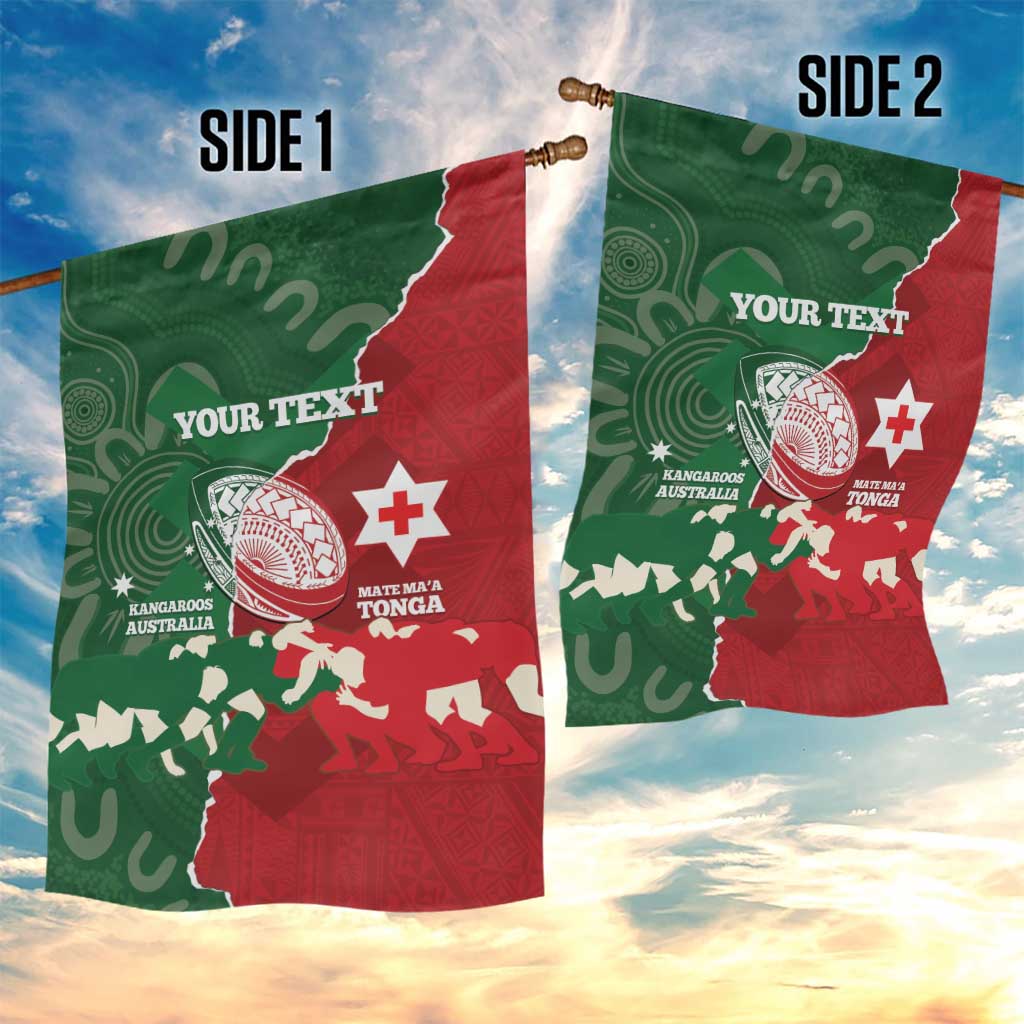 Custom Tonga And Australia Rugby Garden Flag Mate Maa Tongan Ngatu Mix Kangaroos Aboriginal - Vibe Hoodie Shop