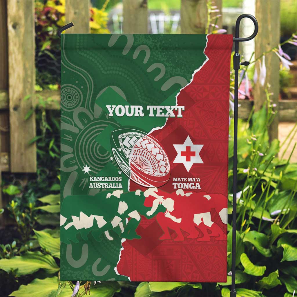 Custom Tonga And Australia Rugby Garden Flag Mate Maa Tongan Ngatu Mix Kangaroos Aboriginal - Vibe Hoodie Shop