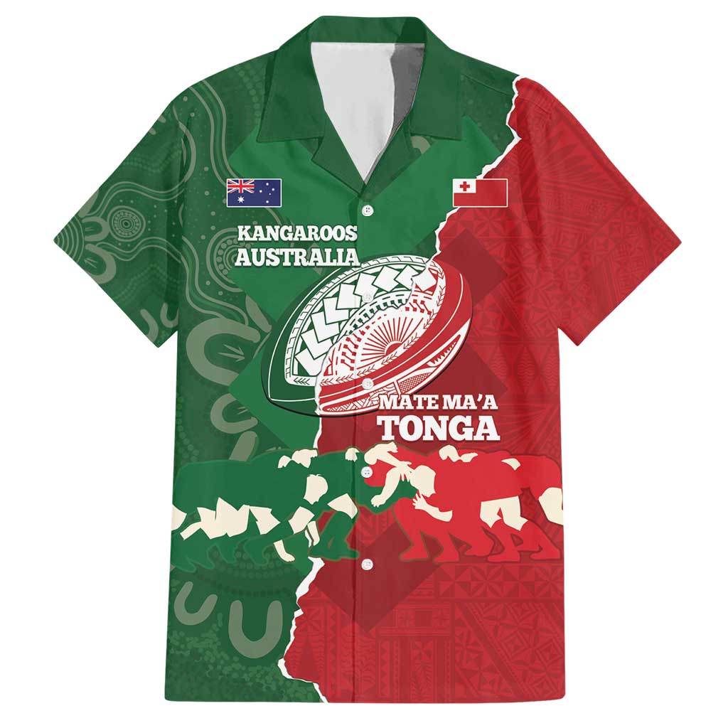 Custom Tonga And Australia Rugby Hawaiian Shirt Mate Maa Tongan Ngatu Mix Kangaroos Aboriginal - Vibe Hoodie Shop