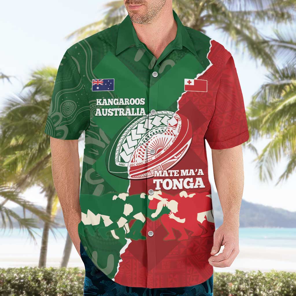 Custom Tonga And Australia Rugby Hawaiian Shirt Mate Maa Tongan Ngatu Mix Kangaroos Aboriginal - Vibe Hoodie Shop