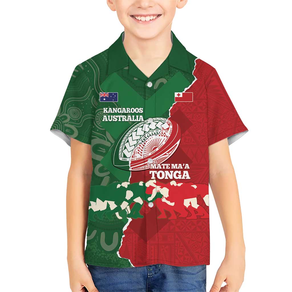 Custom Tonga And Australia Rugby Hawaiian Shirt Mate Maa Tongan Ngatu Mix Kangaroos Aboriginal - Vibe Hoodie Shop