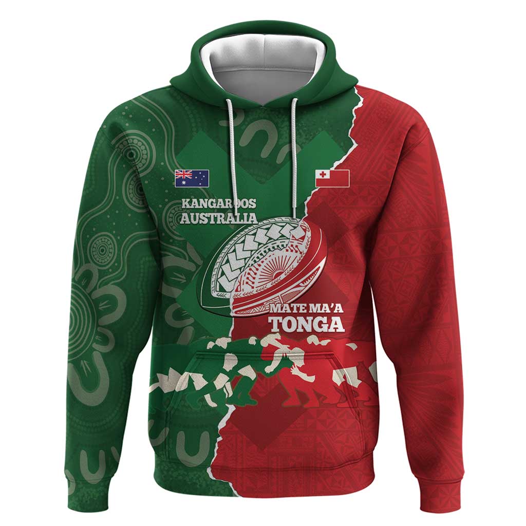 Custom Tonga And Australia Rugby Hoodie Mate Maa Tongan Ngatu Mix Kangaroos Aboriginal - Vibe Hoodie Shop