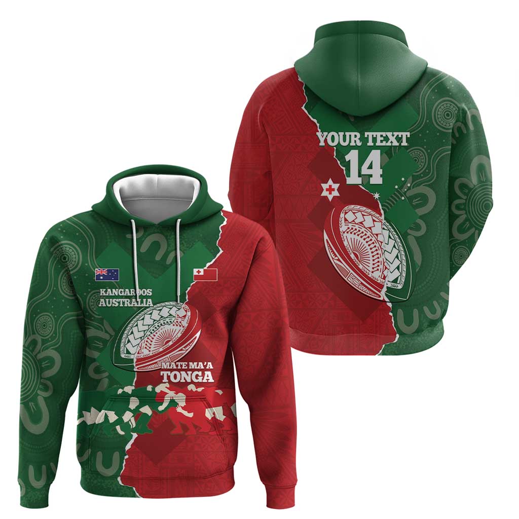 Custom Tonga And Australia Rugby Hoodie Mate Maa Tongan Ngatu Mix Kangaroos Aboriginal - Vibe Hoodie Shop