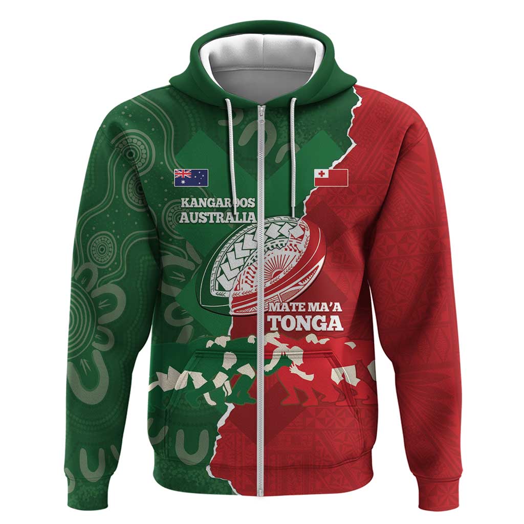 Custom Tonga And Australia Rugby Hoodie Mate Maa Tongan Ngatu Mix Kangaroos Aboriginal - Vibe Hoodie Shop