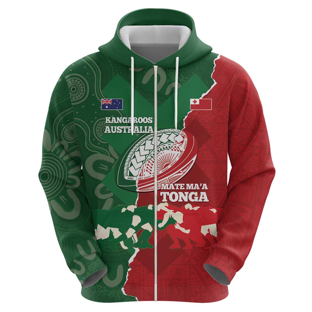 Custom Tonga And Australia Rugby Hoodie Mate Maa Tongan Ngatu Mix Kangaroos Aboriginal - Vibe Hoodie Shop