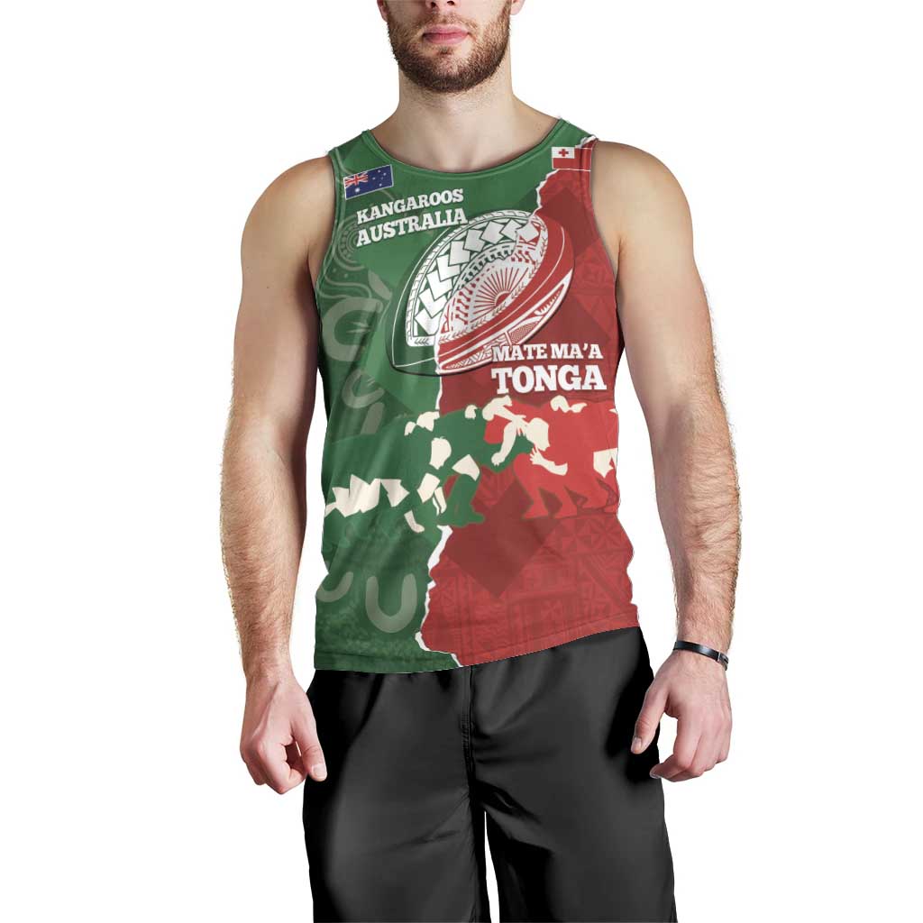Custom Tonga And Australia Rugby Men Tank Top Mate Maa Tongan Ngatu Mix Kangaroos Aboriginal - Vibe Hoodie Shop