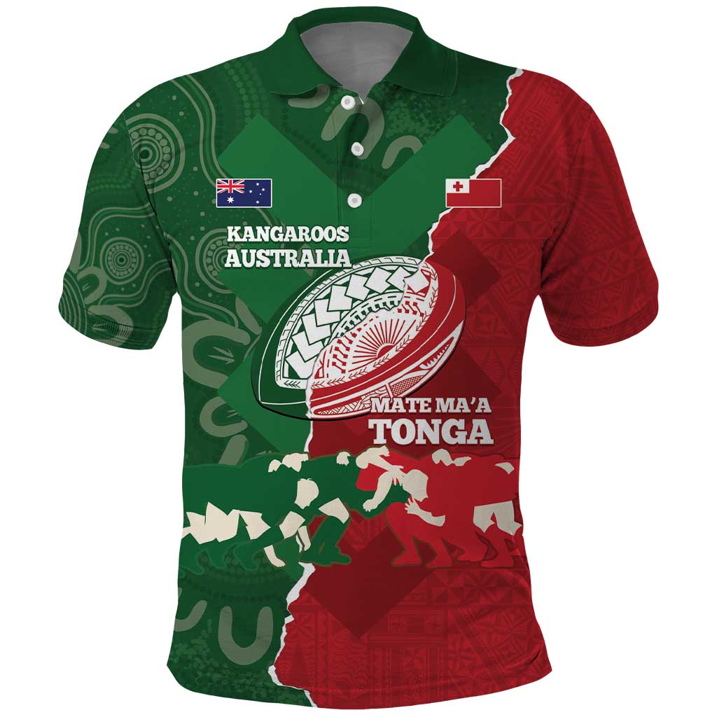 Custom Tonga And Australia Rugby Polo Shirt Mate Maa Tongan Ngatu Mix Kangaroos Aboriginal - Vibe Hoodie Shop