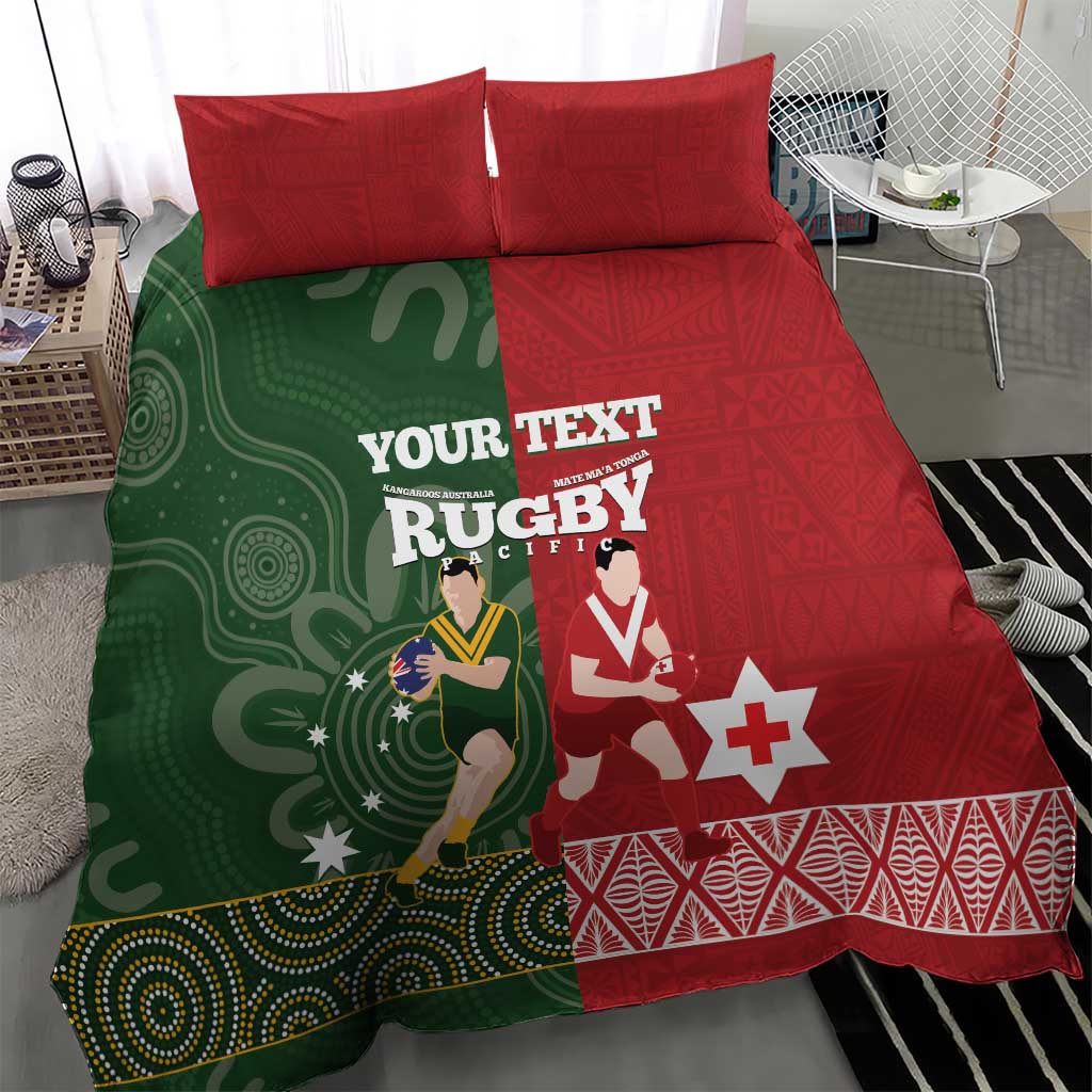Custom Mate Maa Tonga And Kangaroo Australia Bedding Set Tongan Kupesi Mix Aboriginal Art - Vibe Hoodie Shop